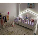 Baby Kinder Wh. Back Roofed Doğal Ahşap Yatak Montessori Bebek ve Çocuk Karyolası - 90 x 190 cm - Beyaz