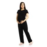 baby mom Anne Hamile Pijama Takımı Bisiklet Yaka Kısa Kol Reçme Paça - Siyah