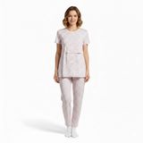 baby mom Anne Hamile Pijama Takımı Çiçek Baskılı Bisiklet Yaka Short Sleeve Patiksiz - Ekru