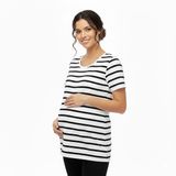 baby mom Anne Hamile Tişört Çizgili Bisiklet Yaka Short Sleeve - Beyaz Baskılı