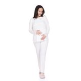 baby mom Anne Pijama Takımı Düğmeli Modelli Yaka Uzun Kol Reçme - Ekru