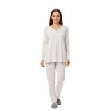 baby mom Anne Pijama Takımı Düğmeli V Yaka Long Sleeve Patiksiz - Beige Melange