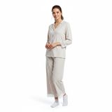 baby mom Anne Pijama Takımı Düğmeli V Yaka Long Sleeve Patiksiz - Bej