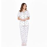 baby mom Anne Pijama Takımı Fiyonk Baskılı Çıtçıtlı Gömlek Yaka Kısa Kol Reçme - Ekru