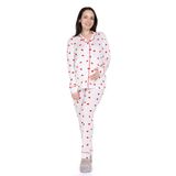 baby mom Anne Pijama Takımı Kalp Baskılı Çıtçıtlı V Yaka Long Sleeve - Beyaz
