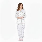 baby mom Anne Pijama Takımı Kalp Baskılı Çıtçıtlı V Yaka Long Sleeve - Ekru