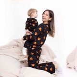 baby mom Baby Mom Anne Pijama Takımı Hayvan Baskılı Mini Me Bisiklet Yaka Uzun Kol