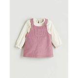 Baby Pembe Bisiklet Yaka Pamuklu Kadife Kız Bebek Bluz ve Salopet 2'li Takım - 2 - 3 Yaş