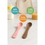 Baby Silikon Bebek Mama Kaşığı 2li Set - Pembe - Bej