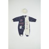 Baby Slon Kids Clup Kışlık kadife frıend nakışlı şapkalı full çıtçıt kapamalı patikli bisiklet yakalı erkek bebek tulumu