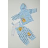 Baby Slon Kids Clup Kışlık kadife üçlü aslan nakışlı çıtçıt kapamalı kapüşonlu erkek bebek salopet tulumu