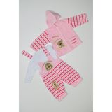 Baby Slon Kids Clup Kışlık kadife üçlü köpek nakışlı çıtçıt kapamalı kapüşonlu kız bebek salopet tulumu
