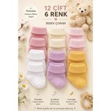 Baby Socks 12 Çift Çok Renkli Pamuklu Sıkmaz Bilekli Kız Bebek Çorabı 0-6 Ay - 0 - 6 Ay - Çok Renkli-2