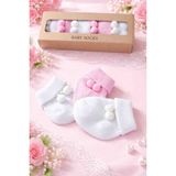 Baby Socks 5 Çift Ponponlu Sıkmaz Bilekli Kutulu Bebek Çorabı Seti 0-6 Ay - 0 - 6 Ay - 003-Pembe