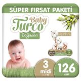 Baby Turco Doğadan No:3 Midi 126 Adet Bebek Bezi