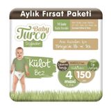 Baby Turco Doğadan No:4 Maxi 150 Adet Külot Bebek Bezi