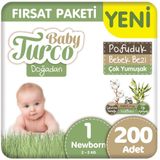 Baby Turco Doğadan Pofuduk No:1 Yenidoğan 200 Adet Bebek Bezi
