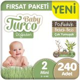 Baby Turco Doğadan Pofuduk No:2 Mini 240 Adet Bebek Bezi
