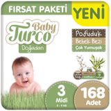 Baby Turco Doğadan Pofuduk No:3 Midi 168 Adet Bebek Bezi