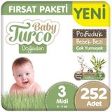 Baby Turco Doğadan Pofuduk No:3 Midi 252 Adet Bebek Bezi