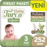 Baby Turco Doğadan Pofuduk No:3 Midi 252 Adet Bebek Bezi