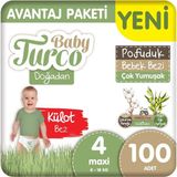 Baby Turco Doğadan Pofuduk No:4 Maxi 100 Adet Külot Bebek Bezi