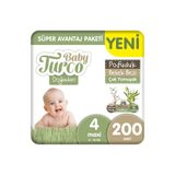 Baby Turco Doğadan Süper Avantaj Paketi Bebek Bezi 4 Numara Maxi 200 Adet