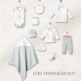 Baby Turp %100 Organik Pamuk Kız Bebek Hastane Çıkış Setti 10 Parça - 0 - 3 Ay - Su Yeşili - Beyaz