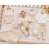 Baby Turp %100 Organik Pamuk Kız Bebek Waffle Hastane Çıkış Setti 10 Parça - 0 - 3 Ay - Krem