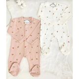Baby Wings Kız Bebek Çiçek Desenli 2'li Tulum Takım Yenidoğan 2 Parça - 0 - 3 Ay - Gül Kurusu - Bej
