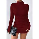 Baby Xclub Bordo Balıkçı Yaka Drapeli Likralı Kaşkorse Mini Elbise Bordo M