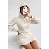 Baby Xclub Kadın Beyaz Kapüşonlu Yanları Büzgülü Basic Trend Elbise ( Mevsimlik Ve Kışlık) Ekru M