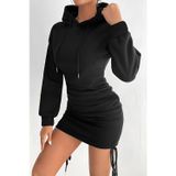 Baby Xclub Kadın Siyah Kapüşonlu Yanları Büzgülü Basic Trend Elbise ( Mevsimlik Ve Kışlık) Siyah M