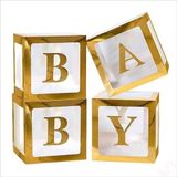 Baby Yazılı Şeffaf Balon Kutusu, 30cm x 4 Adetli Set - Altın