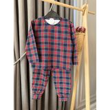 Baby Yeni Yıl Yılbaşı Noel Pijama Partisi Ekoseli Çizgili Pamuklu Kız Erkek Unisex Çocuk Pijama Takımı - 2 - 3 Yaş - Desenli/Kırmızı-Lacivert Ekoseli