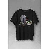 Baby Yoda Mando Figür The Mandalorian Bebek Yoda Star Wars Baskılı Tişört Unisex T-Shirt - Siyah
