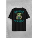 Baby Yoda No Coffee No Workee Star Mandalorian Kahve Sırt Ön Baskılı Oversize Tişört Unisex T-Shirt