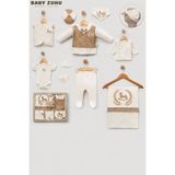 Baby Zuhu Erkek Bebek 10’lu Hastane Çıkışı Seti – Yelekli, Şapkalı, %100 Pamuk Yenidoğan Takımı - Kahverengi - 0 - 3 Ay