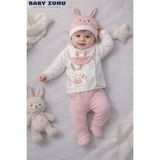 Baby Zuhu Tavşan Desenli Pembe Yenidoğan Hastane Çıkışı 10 Parça - Mor - 0 - 3 Ay