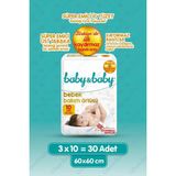 Baby&Baby 60x60 cm Kaydırmaz Bantlı Bebek Bakım Örtüsü 10'lu x 3 Yumuşak Pamuksu İç Yüzey
