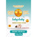 Baby&Baby Baby & Baby Kaydırmaz Bantlı Bebek Bakım Örtüsü 60 x 60 cm Süper Emici İç Yüzey 30 Adet