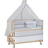 Babycom 60X120 Naturel Boyasız 4 Kademeli Tekerlekli Beşik + Gri Zikzak Uyku Seti