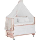 Babycom Naturel Boyasız Tekerlekli Beşik 60X120 cm ve Beyaz Uyku Seti