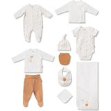 BabyCosy Organic Wear %100 Organik Pamuk 10’lu Hastane Çıkış Seti Yenidoğan Bebek Seti – Zıbın, Tulum, Pantolon, Şapka, Battaniye & Aksesuar Set - 0 - 3 Ay - Ekru