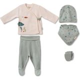 BabyCosy Organic Wear %100 Organik Pamuk 5’li Hastane Çıkış Seti – Yenidoğan Bebek Takımı (Zıbın, Pantolon, Şapka, Önlük, Eldiven) - 0 - 3 Ay - Mint