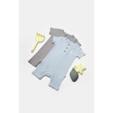 BabyCosy Organic Wear Bebek 2'li Kısa Kollu Tulum, %50 Bambu - %50 Organik Pamuk, Bebek ve Yenidoğan Serisi - CSYB9038 - Mavi - 6 - 9 Ay