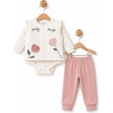 BabyCosy Organic Wear Bebek 3’lü Takım (Pantolon, Uzun Kol T-Shirt, Şapka), Bebek ve Yenidoğan Serisi - CSY3085 - 9 - 12 Ay - Rose