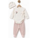 BabyCosy Organic Wear Bebek 3’lü Takım (Pantolon, Uzun Kol T-Shirt, Şapka), Bebek ve Yenidoğan Serisi - CSY3100 - 3 - 6 Ay - Ekru