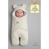 Babyden's 0-12 Ay Welsoft Peluş Bebek Dış Kundak ,uyku Tulumu ,ayıcık Kulaklı Içi %100 Pamuk Astarlı Battaniye - 0 - 12 Ay - Ekru