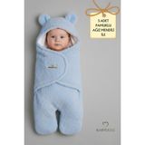 Babyden's 0-12 Ay Welsoft Peluş Bebek Dış Kundak ,uyku Tulumu ,ayıcık Kulaklı Içi %100 Pamuk Astarlı Battaniye - 0 - 12 Ay - Mavi